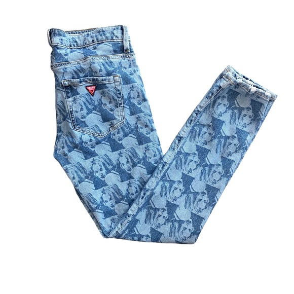 GUESS x Pleasures Drew Barrymore Denim Size 30 Printed 90s Inspired Jeans - Picture 14 of 15